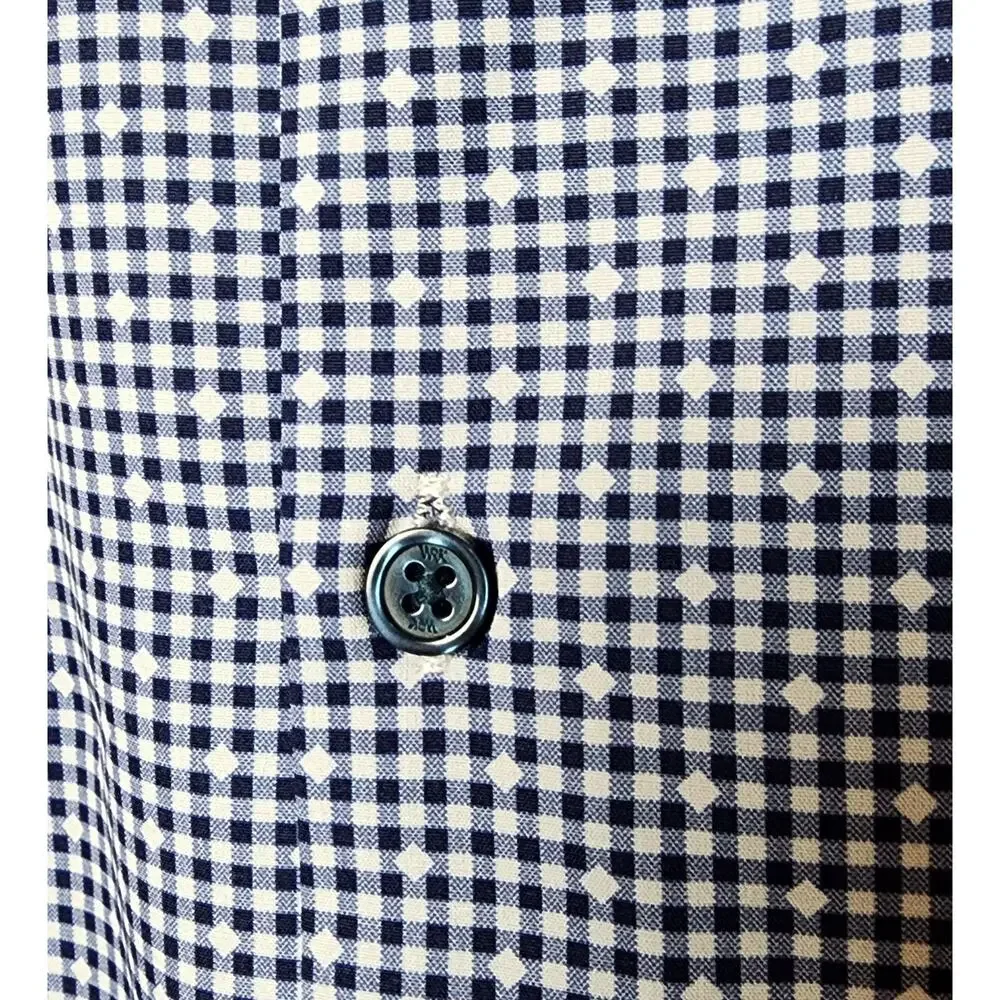 WRK Dress LS Shirt Mens 17 4-Way Stretch Blue Check Flip Cuff Fitted Button